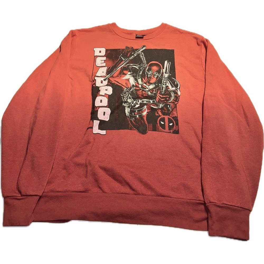 Marvel Deadpool Sweatshirt Men's XL Red‎ Ombre Crew Neck Long Sleeve Sweater
